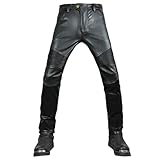 CFlong Motorradhose Leder Herren/Damen mit Protektoren - Schwarz Vollnarbiges Lederhose Echtleder mit rüstung Biker gepanzerte (Schwarz,S)