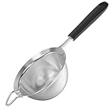U-Taste Feinmaschiges Sieb: Küchensieb aus 18/8-Edelstahl, mittelgroßes Metallsieb mit genietet stabilem Silikongriff zum Sieben von Mehl, Abtropfen von Tee, Reis, Quinoa (Schwarz, 12 cm)