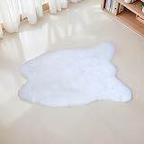 JXLOULAN Faux Lammfell Schaffell Teppich Fell Flauschiger Weiß 60x90 cm, Wohnzimmer Schlafzimmer Kinderzimmer Deko Weicher