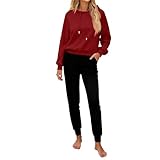Trainingsanzug Damen Set Gefüttert Warm Jogginganzug Damen Winter Hosenanzug Sportlich Zweiteiler Elegant Jogging Anzug Mit Kapuze Freizeitanzug Frauen 2-Teilig Sportanzug Mit Bündchen