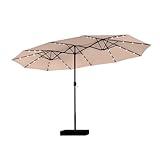 PHI VILLA Sonnenschirm Balkon Rechteckig mit Ständer Groß 450×270cm Balkonschirm Garten Gartenschirm mit LED Kurbel UV Schutz Parasol Windfest,Beige