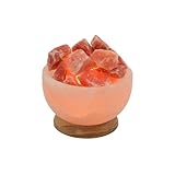 HAF® Rosa Beleuchtete Salzkristallschale Rund aus echtem Natursalz | 100% natürliche Salzkristalllampe aus der Salt Range Pakistan | Nachttischlampe auf Holzsockel inkl. Lampenfassung + Glühbirne