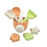 alldoro 60176 Mein erstes Sandspielzeug 7 teilig, Strandspielzeug mit Gießkanne, Schaufel, Rechen, Löffel und 3 Sandförmchen, Eimerset mit 7 Teilen aus Kunststoff-Weizenstroh-Mix, Kinder ab 18 Monaten