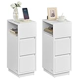 VASAGLE Kailyn Kollektion - Nachttisch 2er Set, schmal, Beistelltisch 2 Schubladen, offenes Fach nach Links oder rechts flexibel montierbar, Schlafzimmer Wohnzimmer, wolkenweiß LET856W01