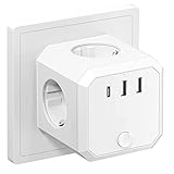 HIT Trends Hitrends Mehrfachsteckdose ohne Kabel, Steckdosenwürfel mit 2 USB, 7-in-1 Würfelsteckdosenadapter mit Schalter 4000W Max Mehrfachstecker Kindersicherung für Büro Zuhause Re