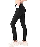 LIKCAISA Sport-Leggings für Mädchen mit Taschen Schwarze Activewear-Leggings aktive Yoga-Hose Lauf-Leggings für Kinder Jugendliche Mädchen 128,134,140,146,152,158,164