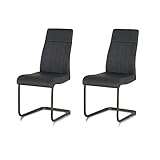 KHG 2er Set Esszimmerstühle Schwingstuhl Polsterstuhl Küchenstuhl Kunstleder Anthrazit - Design Stuhl Sitzhöhe 48 cm - Freischwinger mit Griff - für Esszimmer, Büro, Küche