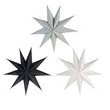 SUNBEAUTY 30cm Papier Stern Dekoration 3er Set Faltsterne Neuneck Weihnachtsstern Deko (Schwarz & Weiß & Grau)