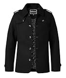 Harbrosrce Herren Wintermantel Wolle Kurzmantel Schwarz Wollmantel Stehkragen Winterjacke Mittellang Business Freizeit Gepolstert Gefüttert Peacoat