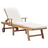 ShGaxin Sonnenliege mit Auflage Massivholz Teak Creme, Gartenliege, Liegestuhl, Sonnenstuhl, Sonneninsel Outdoor, Liegen, Gartenmöbel, Bäderliege, Relaxliege - 48022