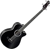 Classic Cantabile Short Scale Akustik Bass - 4 Saiten - Black Gloss Finish - Piezo Tonabnehmer & Cutaway - Decke aus Fichte - Boden & Zarge aus Okoume - Ideal für Einsteiger & Unplugged Sessions