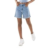 Nina Carter P208 Damen High-Waist Jeans-Shorts im Used-Look Mittel-Oberschenkel Denim Sommershorts (Hellblau (P208-6), S)
