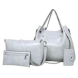 Lässige Reto Fashion Leder Damen Handtasche 4 Set Schultertasche Handtasche Tote Halter Shopper Geldbörse Taschen Vintage Tote Bag, grau, Einheitsgröße