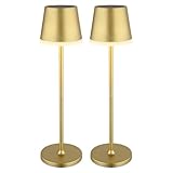 GLOBO Solarlampe Tischleuchte Außenlampe Gartenlampe Beistellleuchte, Metall goldfarben, 2 Höhen möglich, LED 3000K warmweiß, H 41 cm, 2er Set