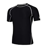 AMZSPORT Herren Rash Guard Shirt, UPF 50+ UV Schutz Kurzarm T-Shirt, Schnelltrocknendes Sonnenschutz Vest für Schwimmen, Surf, Angeln, Laufen, Schwarz, L