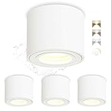 GeyouLux LED Aufbauspot IP44 3CCT Deckenspots Dimmbar Weiß inkl. 5W 500LM LED Modul 230V 3000K/4000K/6500K Aufbauleuchte Aufputz Spots Aufbaustrahler für Badezimmer, Flur, Wohnzimmer Rund 4 Stück