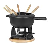 Mahlzeit Gusseisen Fondue Set für 6 Personen | 2 Liter | Fondueset 13 teilig mit Brenner und Gabeln | Fondue-Set, Käsefondue Set, Fleischfondue Set, Schokofondue Set (Schwarz preseasoned)