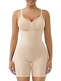 SHAPERX Shapewear für Damen Miederbody Stark Formend Mid thigh Bodysuit Nahtlos Body Shaper Bauchweg Extra Stark mit Abnehmbares Brustpolster, UK-SZ5468-Beige-S/M