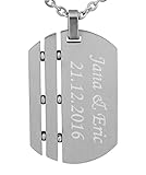 Hanessa Personalisierte Kette mit Gravur Edelstahl 50 cm mit Anhänger Dog Tag Erkennungsmarke in silber - Personalisierte Halskette für Männer und Frauen - Personalisierter Schmuck Damen Herren