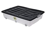 Spetebo Unterbettkommode mit Klappverschluss - 60 Liter/schwarz - Kunststoff Aufbewahrungs Rollbox - Spielzeugkiste Rollenbox Unterbettbox Stapelbox rollbar