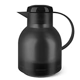 Emsa Samba Isolierkanne 504235 | 1 Liter | Quick Press Verschluss | 100% dicht | 12h heiß, 24h kalt | Schwarz Transluzent