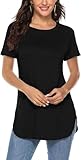 Teesho Damen Longshirt Kurzarm Tshirt Sommer Elegant Oberteile Baumwolle Shirts Lang Tops Bluse Tunika (schwarz/L)