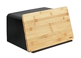 WENKO Brotkasten mit Bambusbrett Kubo, vielseitige Brotaufbewahrung mit Deckel & integriertem Schneidebrett aus Bambus, Frischhaltedose, nachhaltig Brot aufbewahren, 35 x 20,5 x 26 cm, Schwarz/Natur