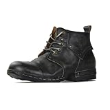 OSSTONE Design für zusätzliche Stoßfestigkeit Motorradstiefel für Männer Knöchel Walking Mode Leder Chukka Stiefel，6015-3-B，Retro Schwarz，US 10（EU43）