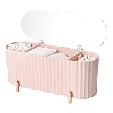 Swsdee Make Up Kosmetik Organizer, Wattepads Aufbewahrung mit Deckeln, Wattestäbchen Behälter Lidschattenpinsel Lippenstiftetui Organizer, 4 Fächer Schminktisch Zubehör Makeup Organizer