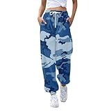 Jogginghose Damen, Sporthose Damen Camouflage Trainingsanzug Activewear Für Damen Jogging Hose Palazzo Jogginganzug Arbeitshose Strumpfhosen Winter Relaxhose Sportbekleidung(Blau,S)