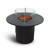 Meateor Gas Feuertisch Ambiente mit 2 Gasbrennern, runde Outdoor Feuerstelle mit Gas und PIEZO Zündung für Garten, Terrasse & Balkon, Feuertisch mit Glasschutz (Feuertisch Ambiente)