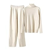 QJDFLL Zweiteiler Damen Winter Flughafen Outfits für Frauen Lounge Set Langarm Pyjamas Hausanzug Schlafanzug 2025 Strick Jogginganzug 2 teiler(A01,Einheitsgröße)