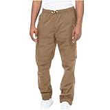 Große und große Cargohose für Herren 2024, Herbst, elastische Taille, Wanderhose, leger, Knöchelbündchen, Sweathose, solide Arbeitshose mit mehreren Taschen, khaki, 3XL