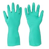 QUARKZMAN Nitrile Chemikalienbeständige Handschuhe, Industrielle Handschuhe Anti-Rutsch Schutz Arbeitshandschuhe Für Reinigung Geschirrspülen Beständig Gegen Säure Alkali, Small, Green
