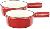 Rosenstein & Söhne Fondue Caquelon: 2er-Set Käsefondue-Töpfe aus Gusseisen, 16 cm (Fondue-Pfannen, Fondue Untersetzer)