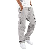 Herren-Cargohose, legere Taille, Farbe, Sportmütze, gewebte Tasche, Fußseil, solide Hose, Straßen-Cargohose, Cargo-Arbeitshose für Herren, weiß, 56