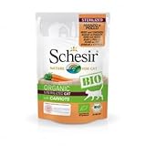 SCHESIR Bio Nassfutter für Katzen 16 Beutel x 85 g (Buey und Huhn mit Karotten auf sterilisierten Patte)