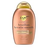 OGX Brazilian Keratin Smooth Conditioner (385 ml), glättende Haarspülung mit Keratin, brasilianischem Kokosnussöl, Avocadoöl und Kakaobutter, ohne Sulfate