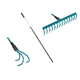Gardena combisystem-Bodenpflege Set: Set bestehend aus Rechen, Grubber und 130cm Holzstiel, zur Bodenbearbeitung und Unkrautentfernung sowie Lockern und Lüften des Bodens geeignet (17355-60)