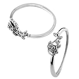AKOOSY Vintage Ring Silber Damen Zarter Rosenring Größe 7 Ehering Fingerschmuck für Damen Eleganter Trauring für Besondere Anlässe