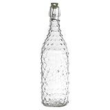 Glasflasche mit Bügelverschluss, 1 l – wiederverwendbare Wasserflasche aus klarem Glas mit Blasenmuster – mit Bügelverschluss – Flasche für Wasser, Limonade und Saft – BPA-frei
