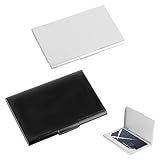 RUCUDIM Visitenkartenetui 2 Stück Visitenkartenhalter Slim, Aluminium Superleichter Visitenkartenbox, Professionelle Visitenkarten Etui für Herren Damen (Schwarz Silber)