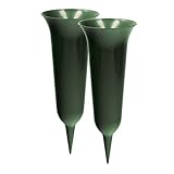 2 x Grabvase mit Erdspieß VonBueren | grün | ca. 30 x 12 cm | Friedhofsvase | Grabvasen Friedhof