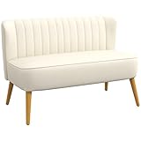 HOMCOM Sofa 2 Sitzer Couch, Kleine Loveseat mit Leinen-Optik Modern Polstersofa für Wohnzimmer, Schlafzimmer, kleinen Raum, Cremeweiß 117 x 56,5 x 77 cm