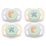 Philips Avent Schnuller 0-2 Monaten ultra start Night Schnuller leuchten im Dunkeln 4er Set, kiefergerecht geformter Schnuller für Neugeborene im Alter von 0 bis 2 Monaten inkl. Sterilisationsbehälter