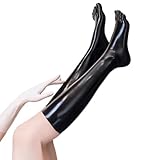 Schwarze Latex Strümpfe für Frauen, Naturkautschuk Latex Oberschenkel Hohe Strümpfe mit Zehen Cosplay Kostüm Party Clubwear-XL