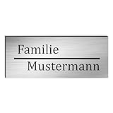 KIWISTAR UG - ab 1x - Namensschild Strich 50x20mm Briefkasten selbstklebend - silber-schwarz gebürstet - personalisiertes Klingelschild - Briefkastenschild - Türschild - mit Gravur - UV & wetterfest