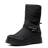 DREAM PAIRS Damen Schneestiefel Glattes PU Dicke Sohle mit Riemchenbesatz am RistOlivgrün,Size 40,Schwarz,SDSB2202W-E