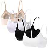 Sunvivid Sport-BHS für Teenager-Mädchen Ohne Bügel Unterwäsche aus Baumwolle mit All-in-One-Polstern und Elastischen Schultern Trainings-Bralettes Teenager Trägertop Camisole für 8–16 Jahre, 4er-Pack