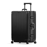 KARGO Gepäck: Hartschalenkoffer aus Polycarbonat mit Aluminium-Ecken, leichtgängige Räder, Ledergriff, Aluminiumrahmen, TSA-Schloss ohne Reißverschluss, Schwarz, 29 Inch Check-In, Gepäck mit